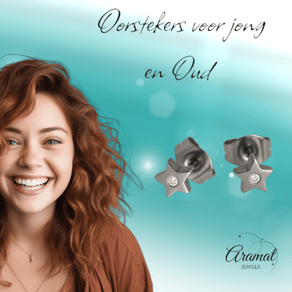 Ster oorstekers zilverkleur kristal – 6mm sprankel - Aramat Jewels - Oorbellen - cadeautip