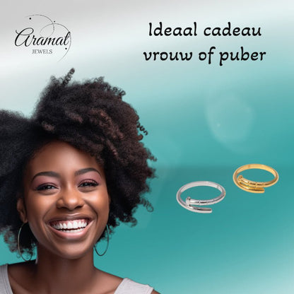 Tijdloze Open Ring met Spijker Design (RVS 4 mm) - Aramat Jewels - Ringen - cadeautip