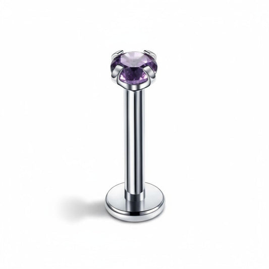 Tragus Piercing Zilverkleur Paarse Zirkonia 6mm 3mm - Aramat Jewels - Piercings - cadeautip