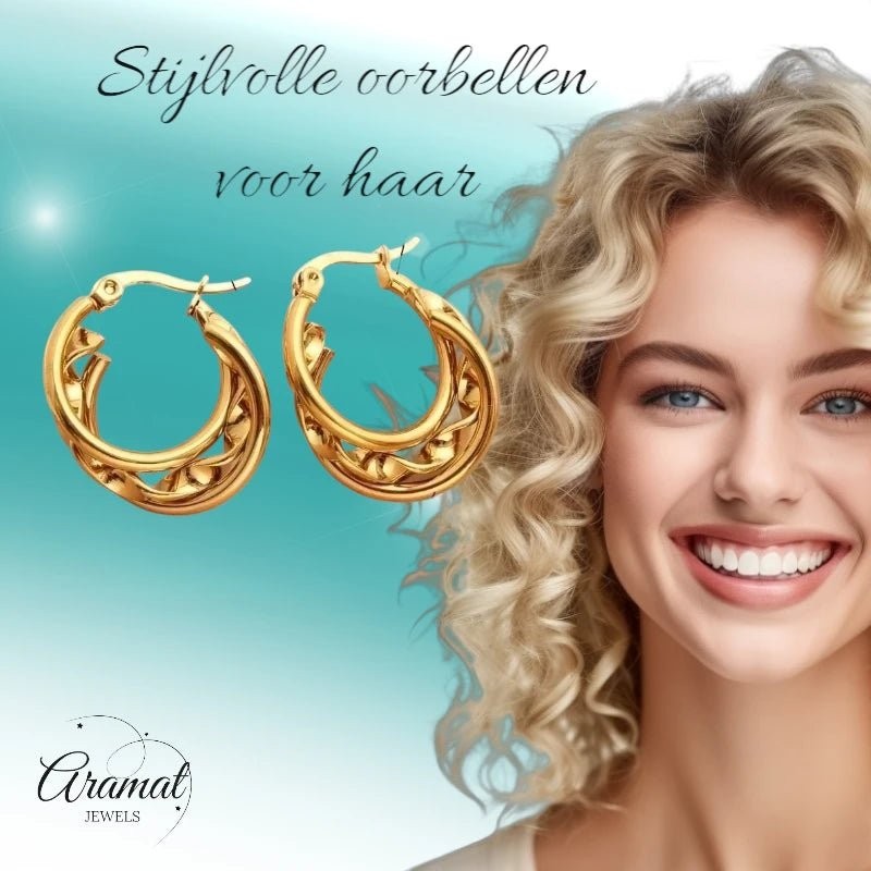 Triple Goudkleurige Oorringen Rond - 20x7mm - oor6293 - 647260 - Oorringen kopen# - 20mm - alles - cadeau