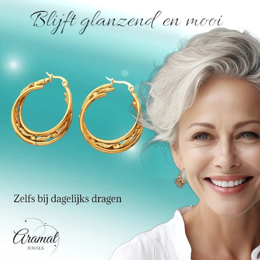 Triple Goudkleurige Oorringen Rond - 30x7mm - oor6294 - 647261 - Oorringen kopen# - 30mm - alles - cadeau