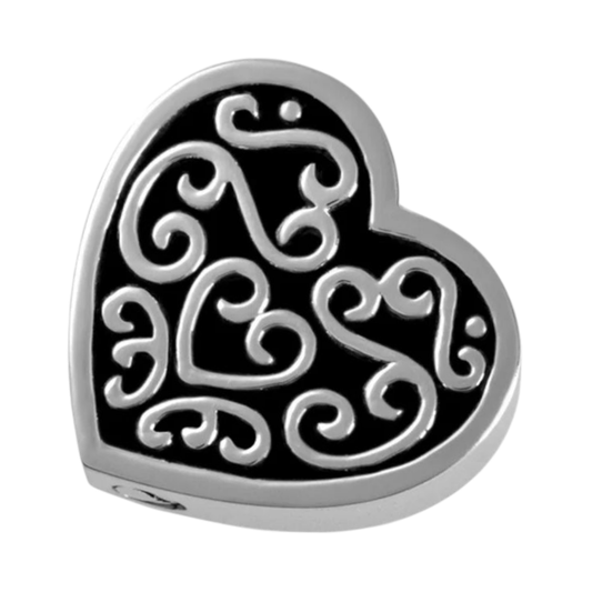 Versierd stalen as - hartje zwart emaille 2cm - Aramat Jewels - Gedenkhangers - cadeautip