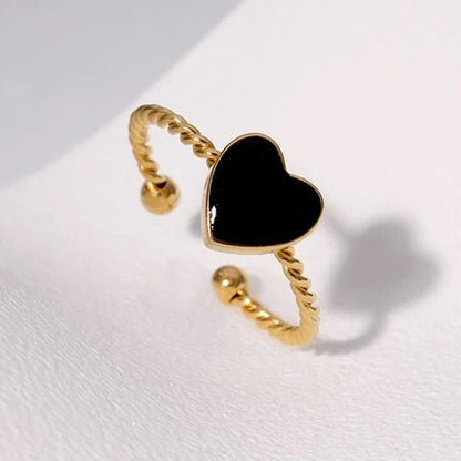Verstelbare RVS Ring met Emaille Hartje - Goudkleur (8,5 mm) - Aramat Jewels - Ringen - cadeautip