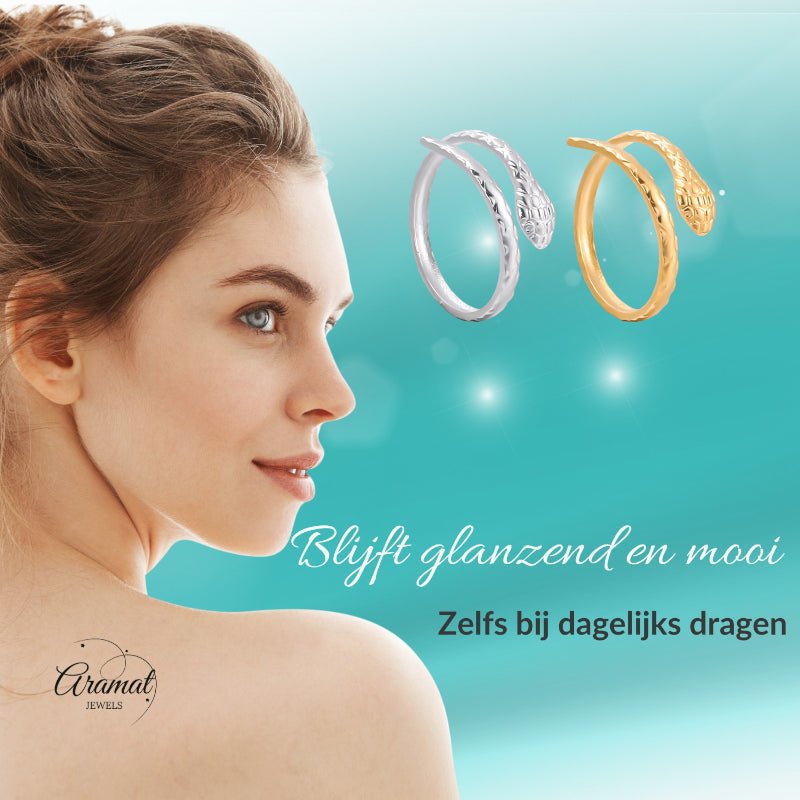 Verstelbare Slangenring van RVS - Cobra Design (13 mm) - Aramat Jewels - Ringen - cadeautip
