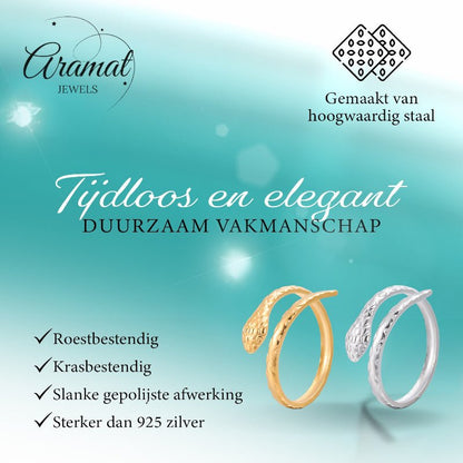 Verstelbare Slangenring van RVS - Cobra Design (13 mm) - Aramat Jewels - Ringen - cadeautip