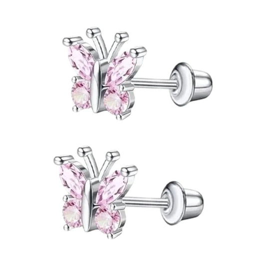 Vlinder Oorbellen RVS - Roze Zirkonia 8mm - schroefsluiting - oor6277 - 72446 - Oorbellen kopen# - 8mm - alles - cadeau