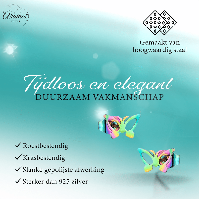 Vlinder oorstekers multikleur staal – 6x10mm open - Aramat Jewels - Oorbellen - cadeautip