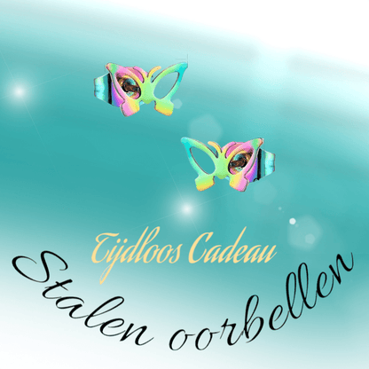 Vlinder oorstekers multikleur staal – 6x10mm open - Aramat Jewels - Oorbellen - cadeautip