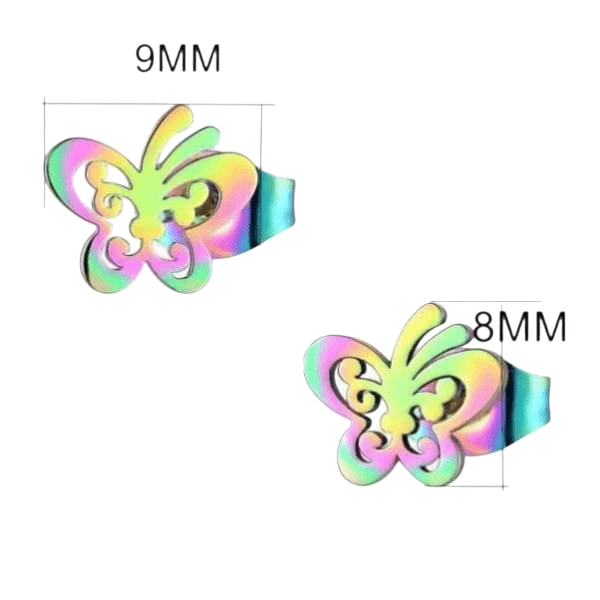 Vlinder oorstekers multikleur staal – 8x9mm open - Aramat Jewels - Oorbellen - cadeautip