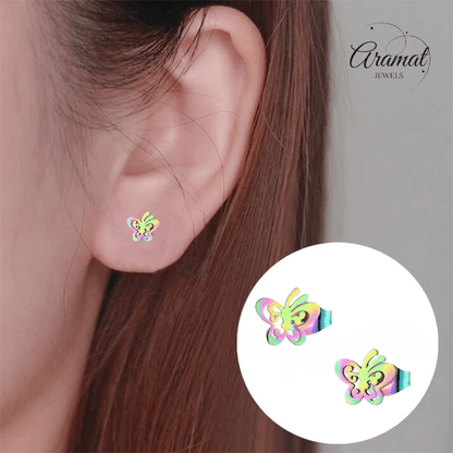 Vlinder oorstekers multikleur staal – 8x9mm open - Aramat Jewels - Oorbellen - cadeautip