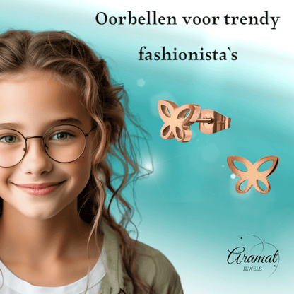 Vlinder oorstekers rosegoud – 7x9mm open design - Aramat Jewels - Oorbellen - cadeautip