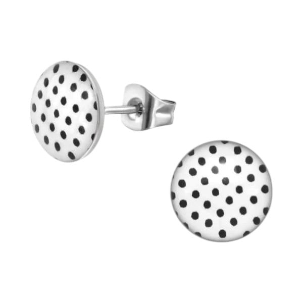 Witte stippel oorstekers met zwart – 10 mm - oor4918 - 40434 - Oorbellen kopen# - 10mm - acryl - alles