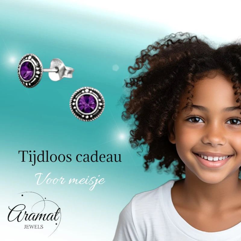 Elegante kleine oorbellen sterling zilver met paars kristal, boho sieraad cadeau voor vrouwen.