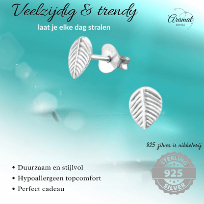 Zilveren Blaadje Oorbellen Antieklook – 7x5mm - Aramat Jewels - Oorbellen - cadeautip