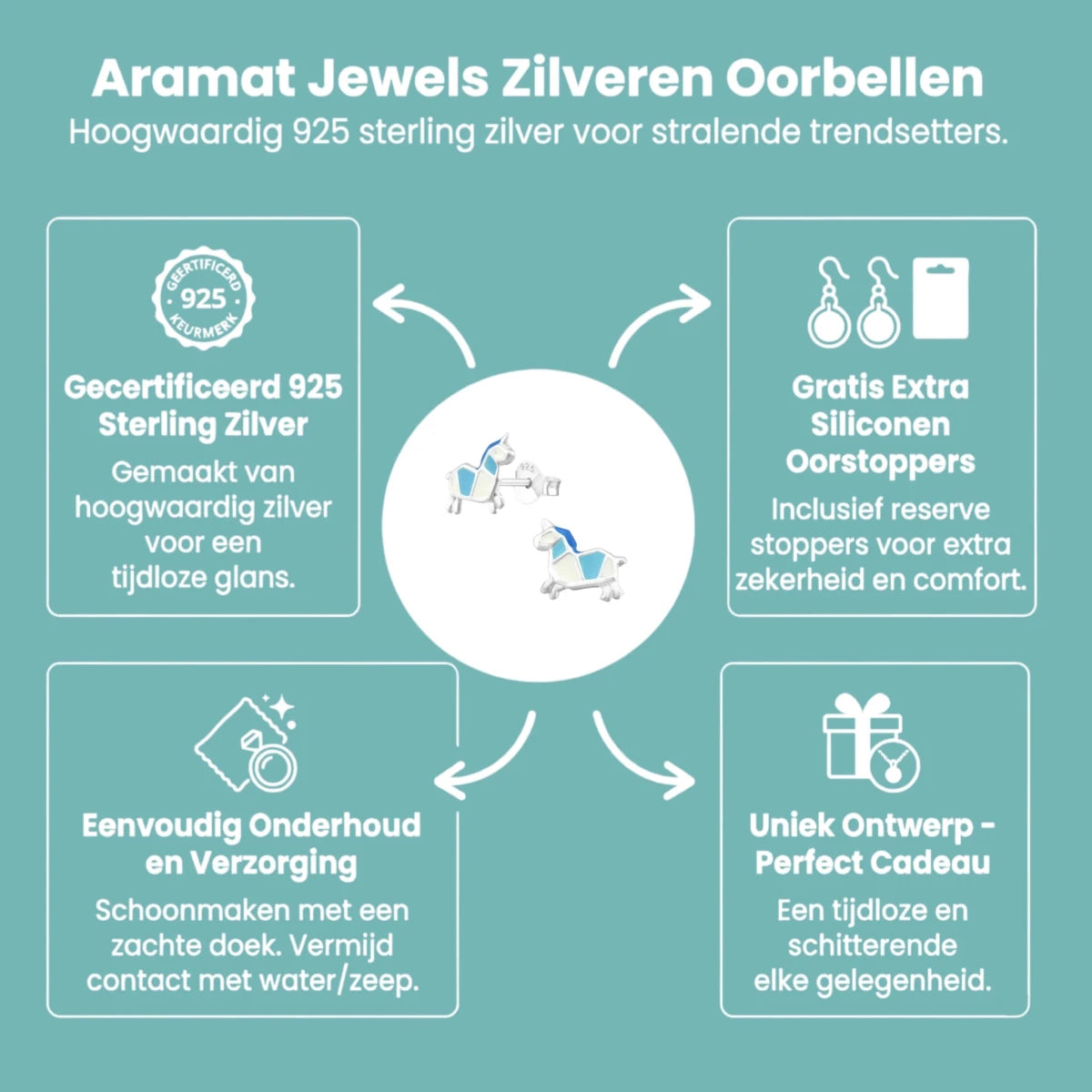 Zilveren Eenhoorn Oorbellen voor meisje - Aramat Jewels - Oorbellen - cadeautip