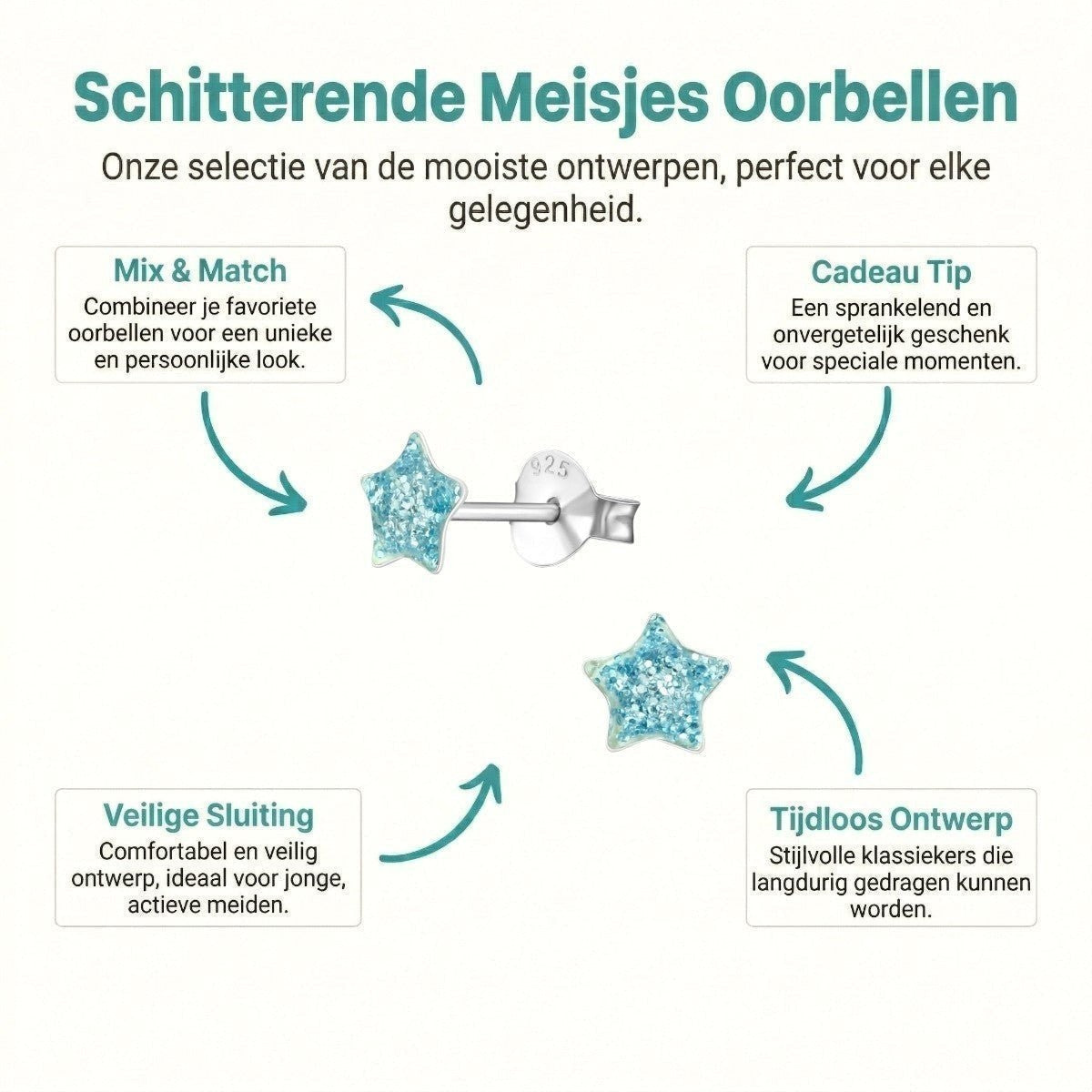 Zilveren Kinderoorbellen Blauwe Glitter Ster 5mm - Aramat Jewels - Oorbellen - cadeautip