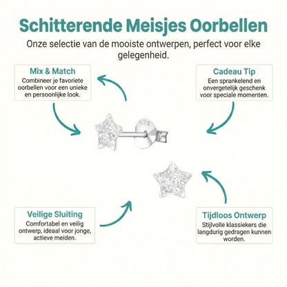 Zilveren Kinderoorbellen Transparante Glitter Ster 5mm - Aramat Jewels - Oorbellen - cadeautip