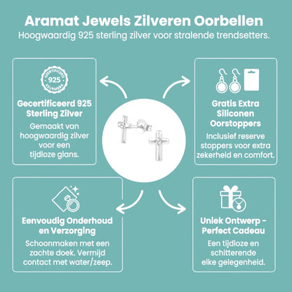 Zilveren Kruis Kristal Oorstekers - 8mm - 925 Zilver - Aramat Jewels - Oorbellen - cadeautip