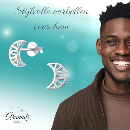 Zilveren Maan Oorbellen opengewerkt - 8x7mm - oor4926 - 31744 - Oorbellen kopen