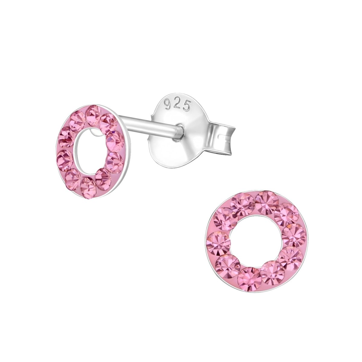 Zilveren open cirkel oorbellen lichtroze kristal - Aramat Jewels - Oorbellen - cadeautip