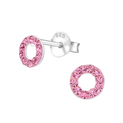 Zilveren open cirkel oorbellen lichtroze kristal - Aramat Jewels - Oorbellen - cadeautip