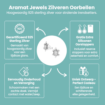Zilveren Schildpad Oorbellen Geoxideerd - Aramat Jewels - Oorbellen - cadeautip