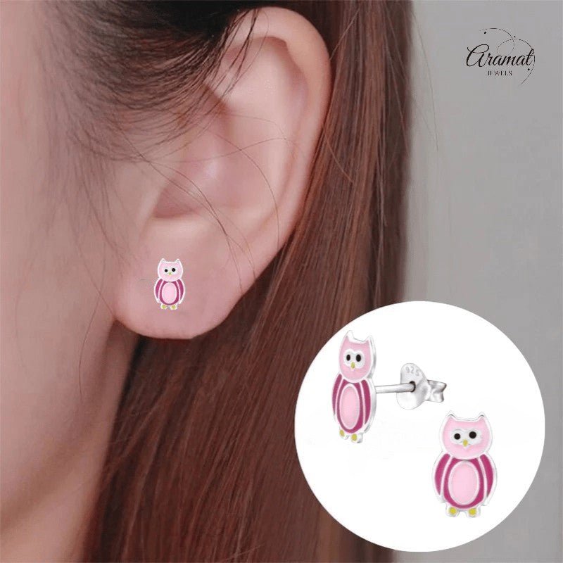 Zilveren Uiltjes Oorbellen Roze 10x6 mm - oor860 - Oorbellen kopen# - 10mm - 925 Zilver - alles