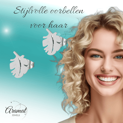 Zilverkleurige blad oorbellen 10×7 mm - oor3398 - XE76502 - Oorbellen kopen# - 10mm - alles - blad