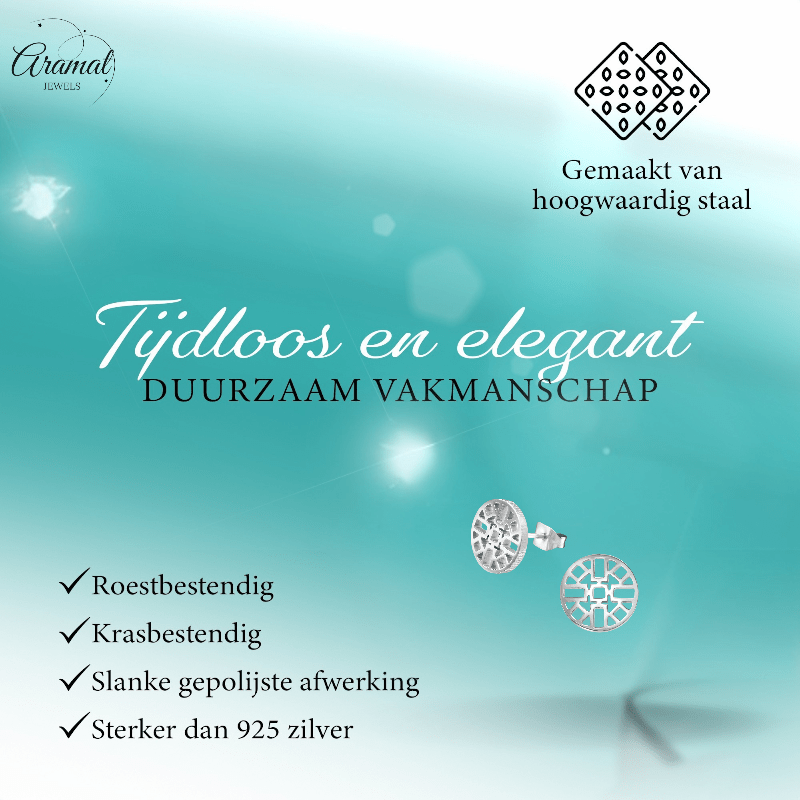Zilverkleurige Oorbellen Azteken Motief 10mm - Aramat Jewels - Oorbellen - cadeautip