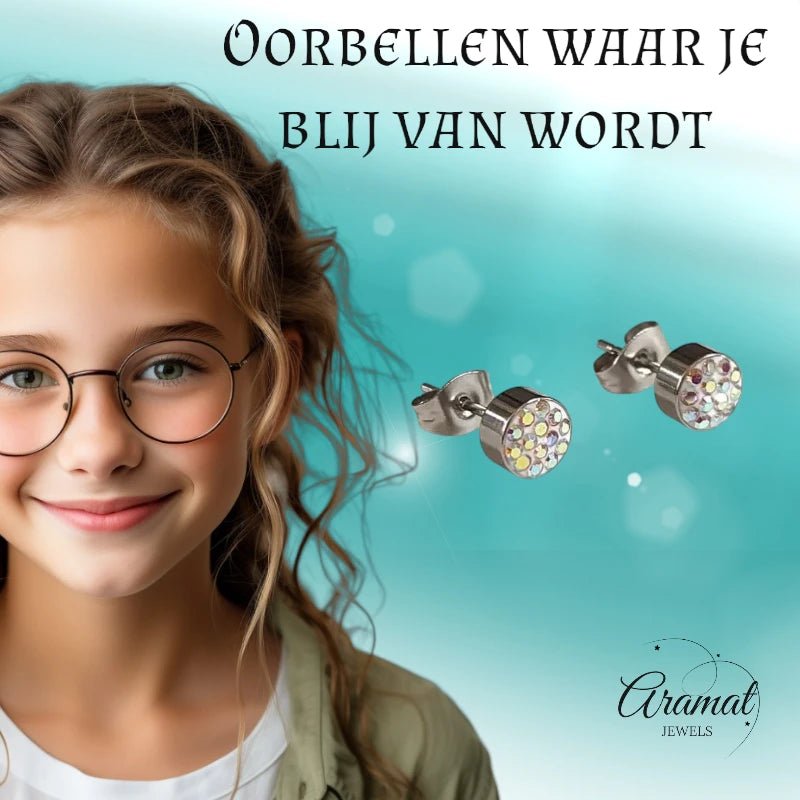 Zilverkleurige oorstekers met AB kristal – 6 mm - oor3082 - Oorbellen kopen# - 6mm - AB - AB Transparant