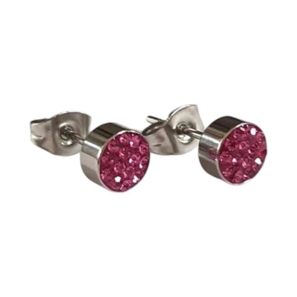 Zilverkleurige oorstekers met fuchsia roze kristallen – 6 mm - oor3089 - Oorbellen kopen# - 6mm - alles - cadeau