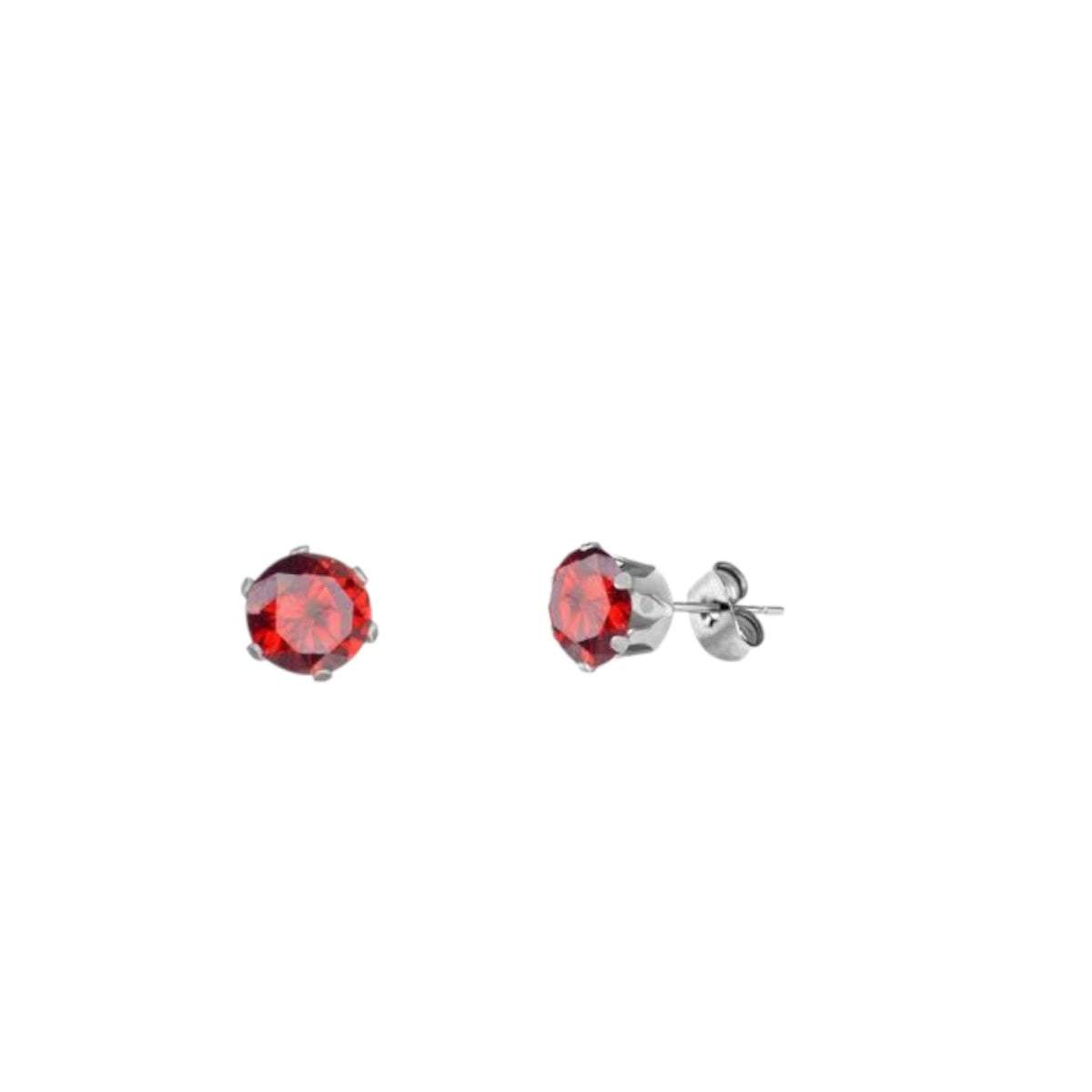 Zilverkleurige RVS Oorstekers met Rode Zirkonia - Rond - Aramat Jewels - Oorbellen - cadeautip