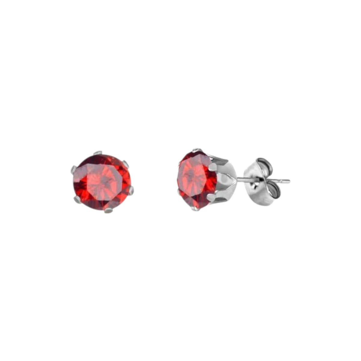 Zilverkleurige RVS Oorstekers met Rode Zirkonia - Rond - Aramat Jewels - Oorbellen - cadeautip