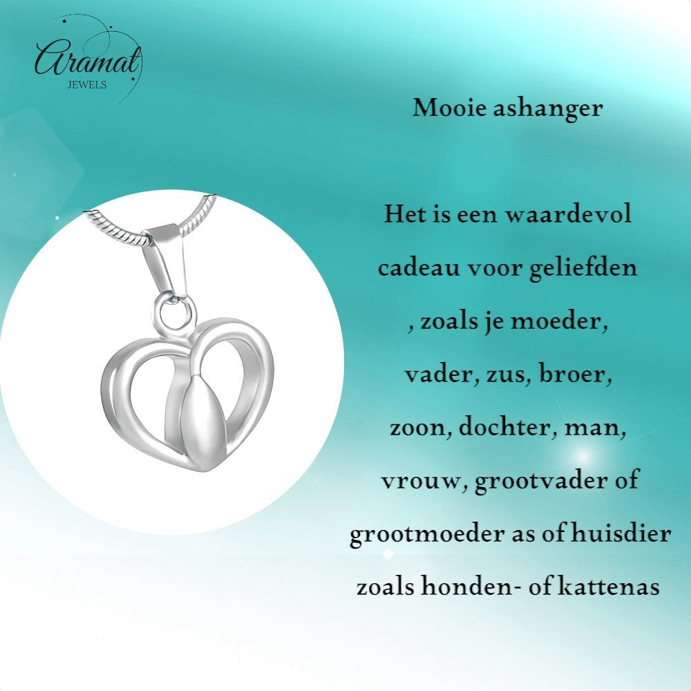 Zilverkleurige Stalen Ashanger Hartje - Aramat Jewels - Gedenkhangers - cadeautip