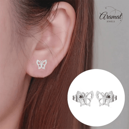 Zilverkleurige stalen vlinder oorbellen 9mm - Aramat Jewels - Oorbellen - cadeautip