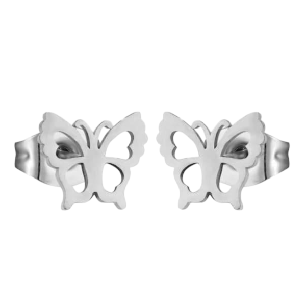 Zilverkleurige stalen vlinder oorbellen 9mm - Aramat Jewels - Oorbellen - cadeautip
