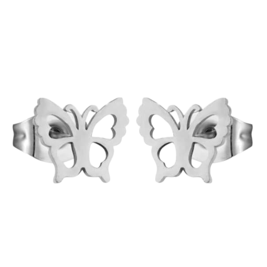 Zilverkleurige stalen vlinder oorbellen 9mm - Aramat Jewels - Oorbellen - cadeautip