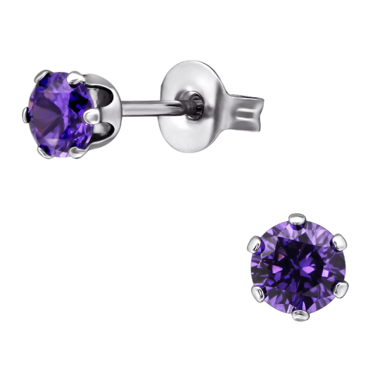 Zirkonia Oorbellen 4mm Paars RVS - Aramat Jewels - Oorbellen - cadeautip
