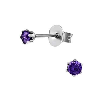 Zirkonia Oorbellen Paars – 3mm RVS - Aramat Jewels - Oorbellen - cadeautip