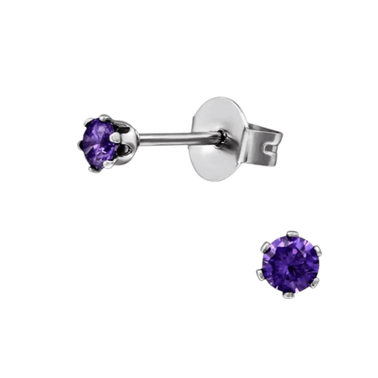 Zirkonia Oorbellen Paars – 3mm RVS - Aramat Jewels - Oorbellen - cadeautip
