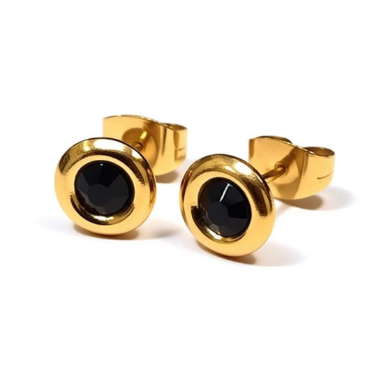 Zwarte Kristal Oorbellen goudkleur - 8mm - Aramat Jewels - Oorbellen - cadeautip