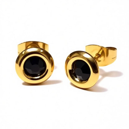 Zwarte Kristal Oorbellen goudkleur - 8mm - Aramat Jewels - Oorbellen - cadeautip