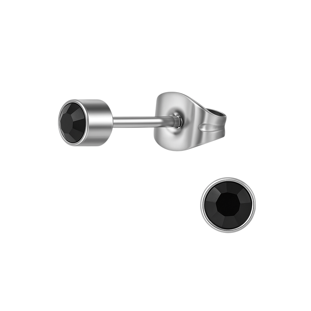 Zwarte kristal oorstekers – 4mm zilver RVS - Aramat Jewels - Oorbellen - cadeautip