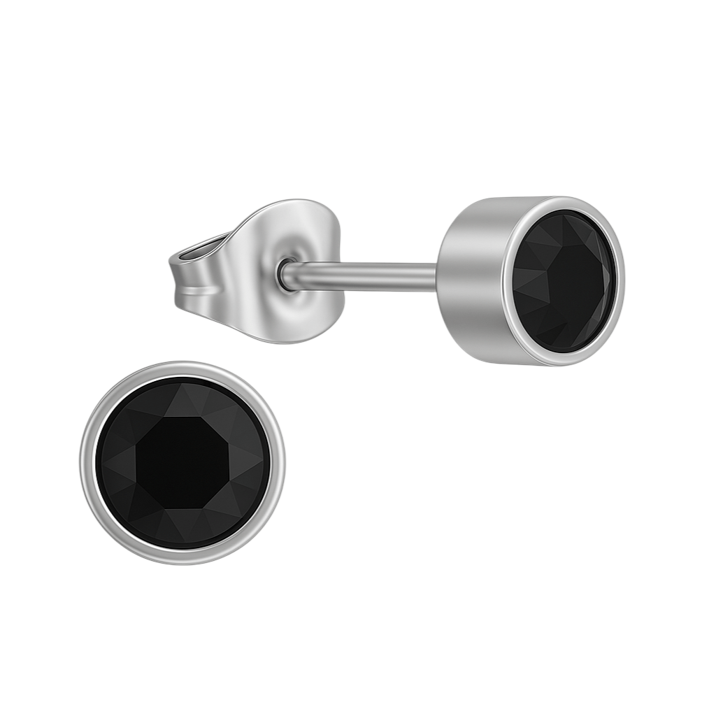 Zwarte kristal oorstekers – 5mm zilver RVS - Aramat Jewels - Oorbellen - cadeautip