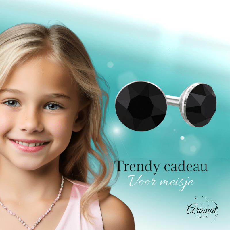 Zwarte Kristallen Mini Oorbellen – 3mm – RVS - Aramat Jewels - Oorbellen - cadeautip