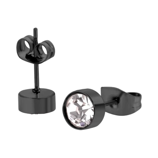 Zwarte Stalen Oorbellen met Kristal | 6mm - oor3751 - Oorbellen kopen# - 6mm - alles