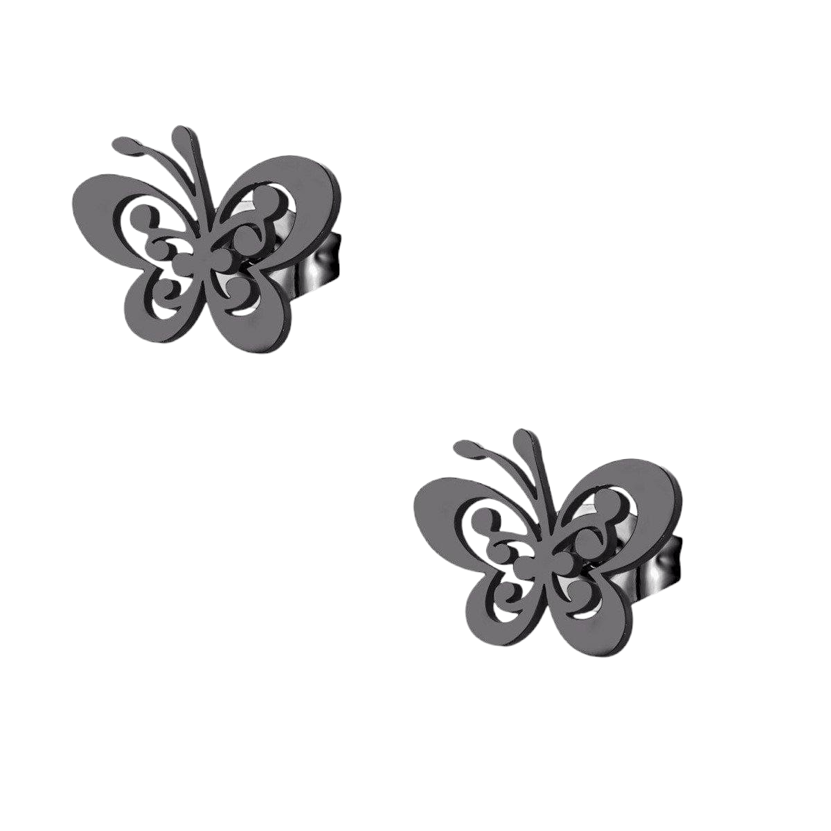 Zwarte vlinder oorstekers staal – 8x10mm open vleugel - Aramat Jewels - Oorbellen - cadeautip