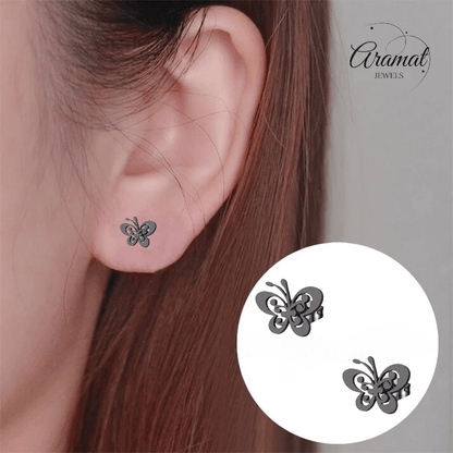 Zwarte vlinder oorstekers staal – 8x10mm open vleugel - Aramat Jewels - Oorbellen - cadeautip